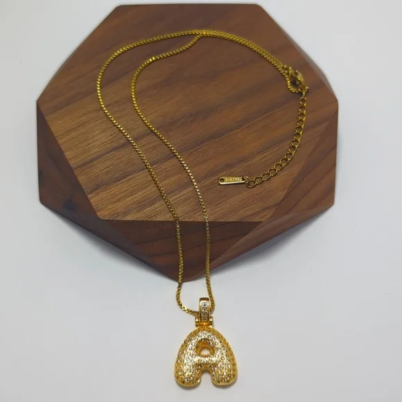 Pendant Bubble Letter Initial "A" Necklace w/Box Chain - Picture 10 of 11